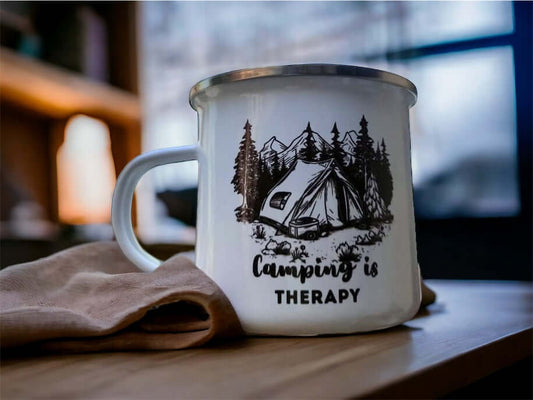 Camping is therapy - Enamel Mugs