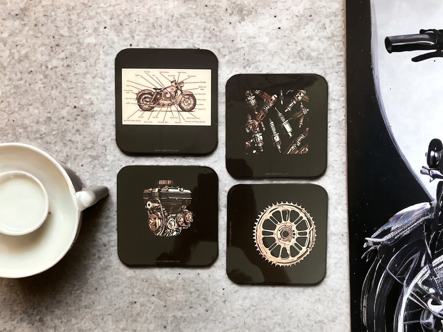 Motorcycle table coasters from shopfromthc.com